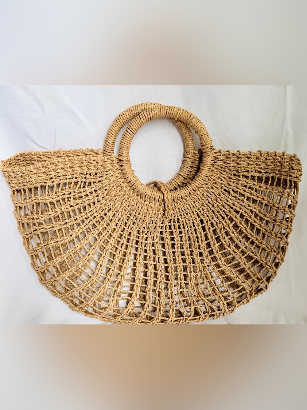 Lulus Woven Straw Tote Bag Round Handle Boho Beach Market Purse - Picture 2 of 10